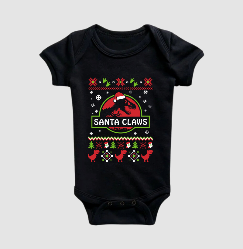 Santa Claws — T-Rex de Natal - Body Infantil