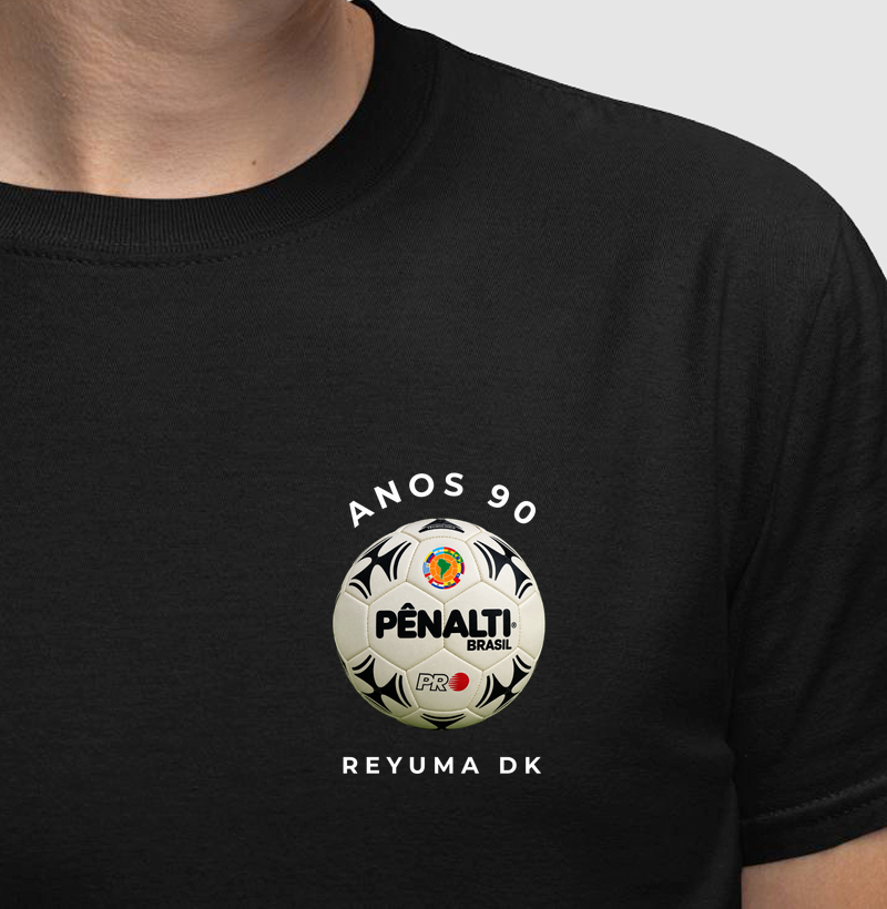 Camiseta Masculina, Feminina, Babylook e Unissex Futebol “Anos 90 Pênalti Brasil Retrô” Algodão 100%  - Camiseta