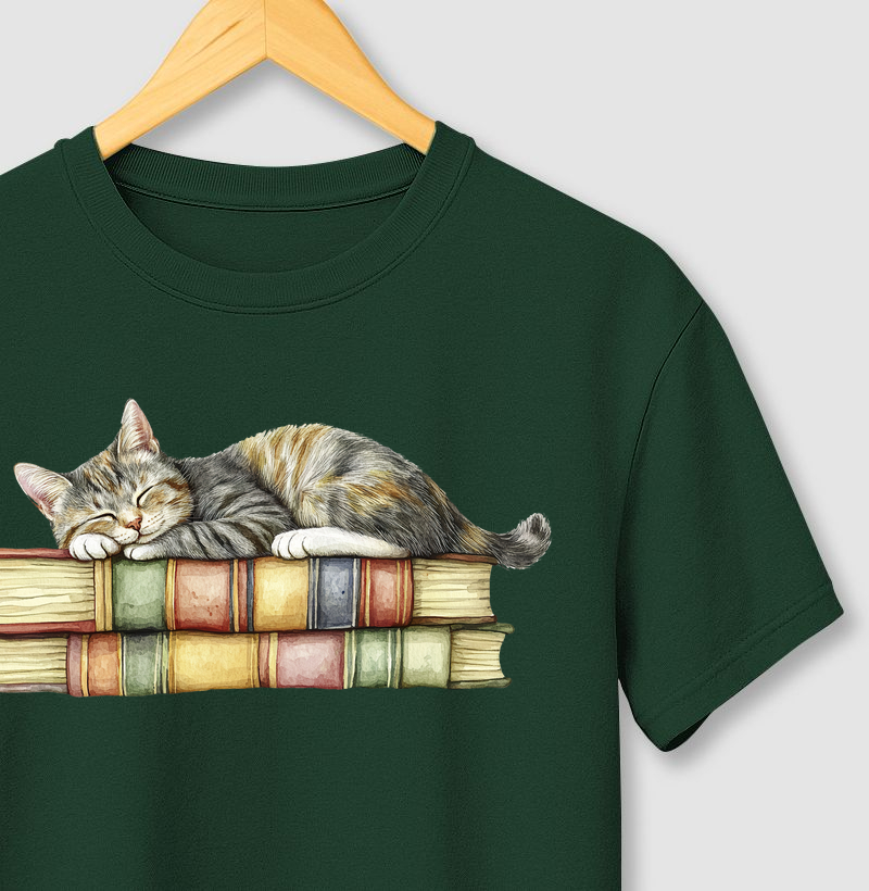 Aquarela: Gato e Livros