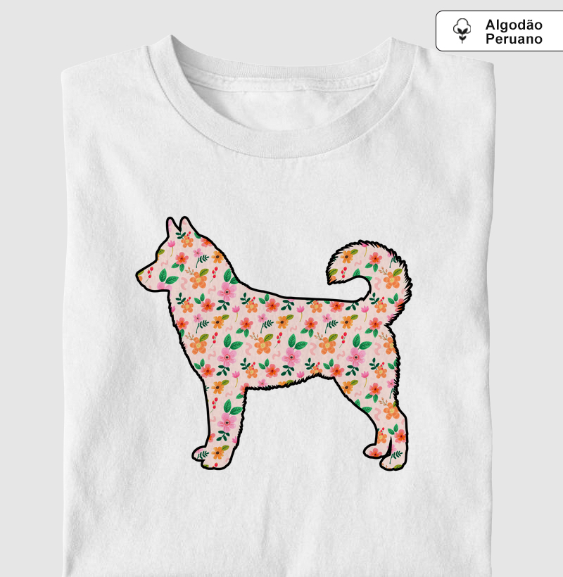 Camiseta Husky Siberiano Floral - Pelo & Pano