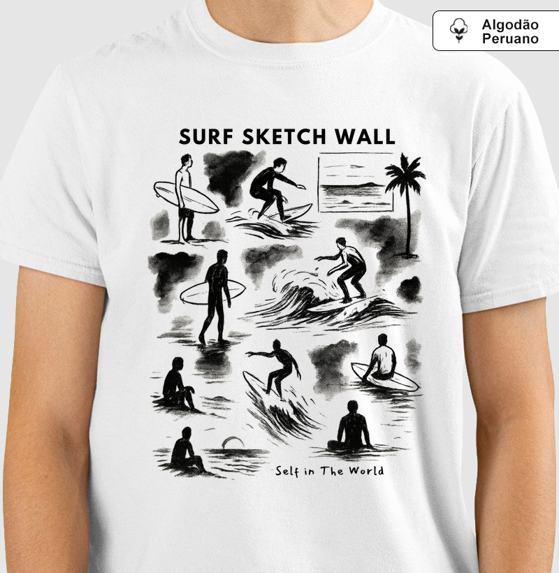 SURF SKETCH WALL - Camiseta Algodão Peruano
