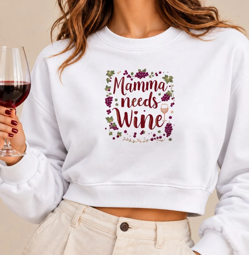 Moletom Cropped Mamma Needs Wine - Cropped Moletom