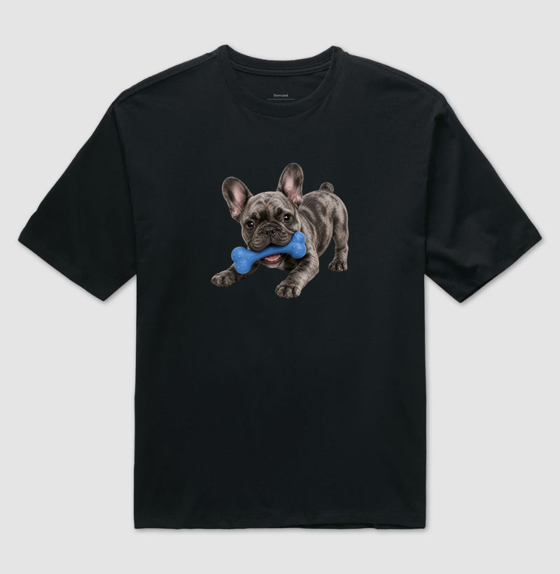 Bulldog (Buldogue) Francês Cinza - Desenho Animado - Camiseta Oversized