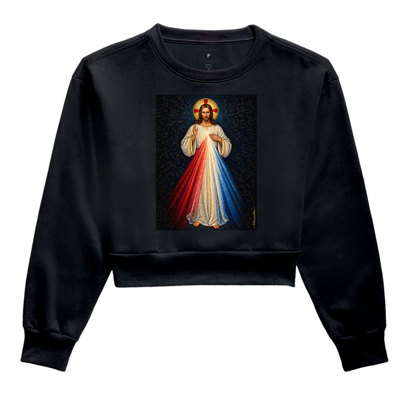 Jesus Misericordioso – Mosaico Sagrado - Cropped Moletom