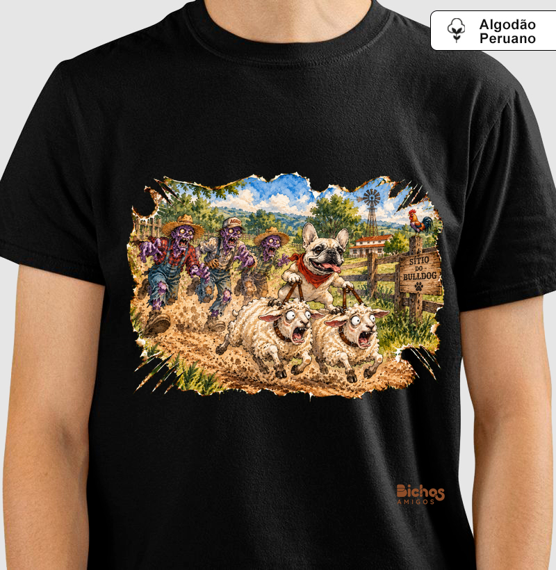 Bulldog Inglês Zumbi - Camiseta Algodão Peruano