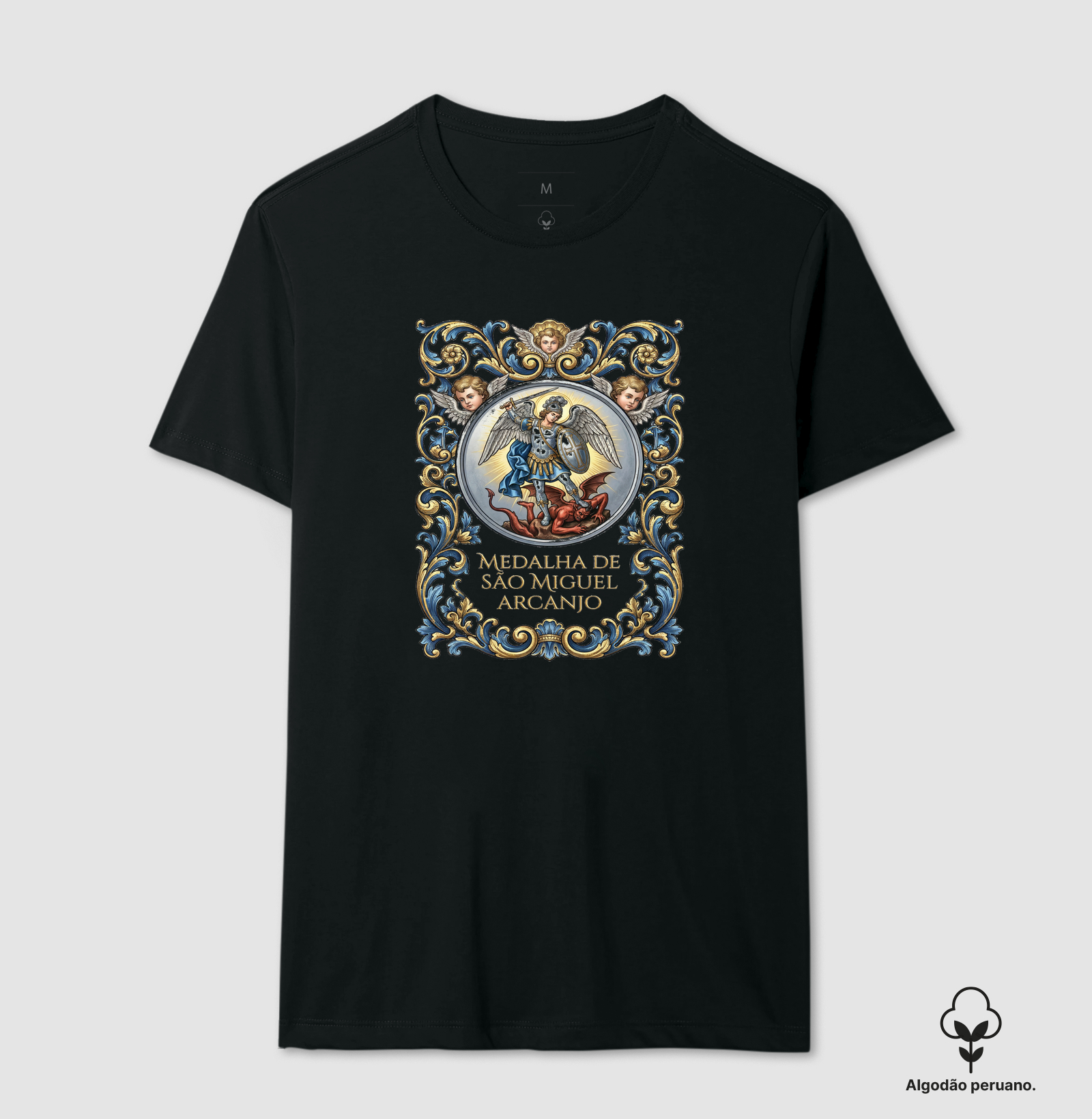 Medalha São Miguel Arcanjo - Camiseta Algodão Peruano