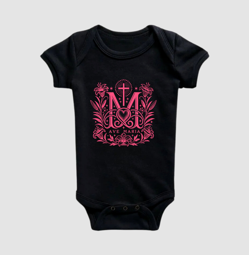 Body Infantil Ave Maria Rosa