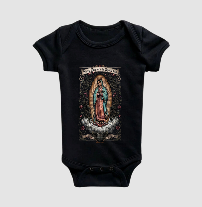 Camiseta Nossa Senhora de Guadalupe (Arte Sacra Vintage Ilustrada) - Body Infantil