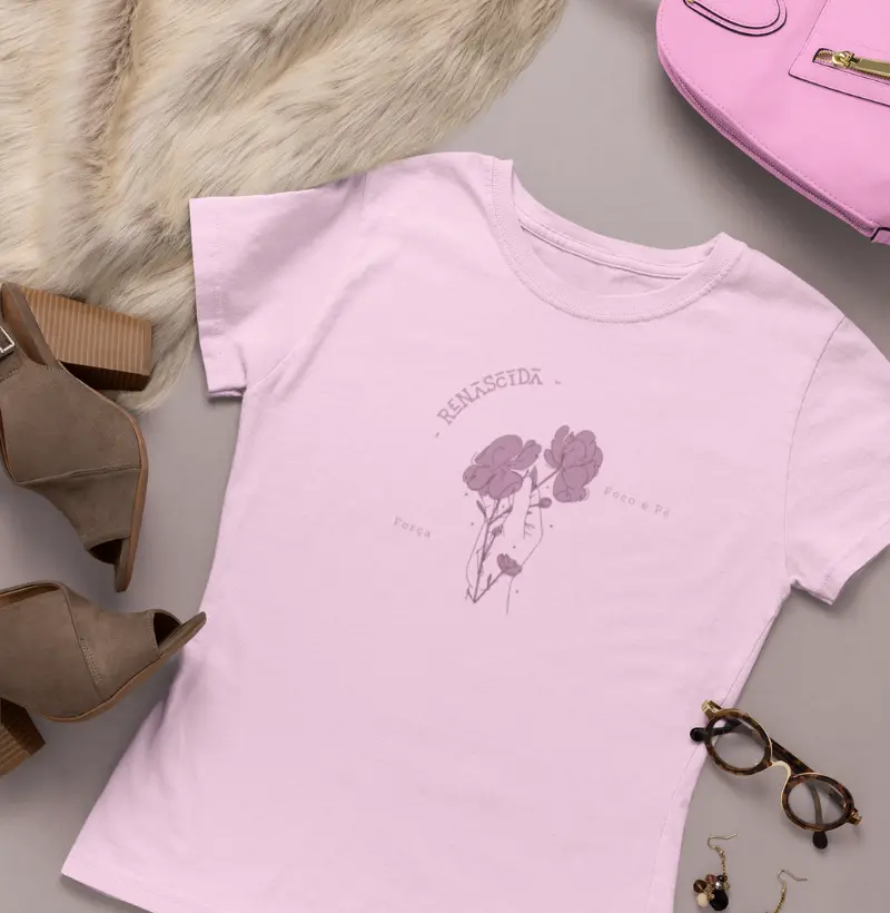 Camiseta Religiosa Feminina Força & Foco & Fé & Renascida