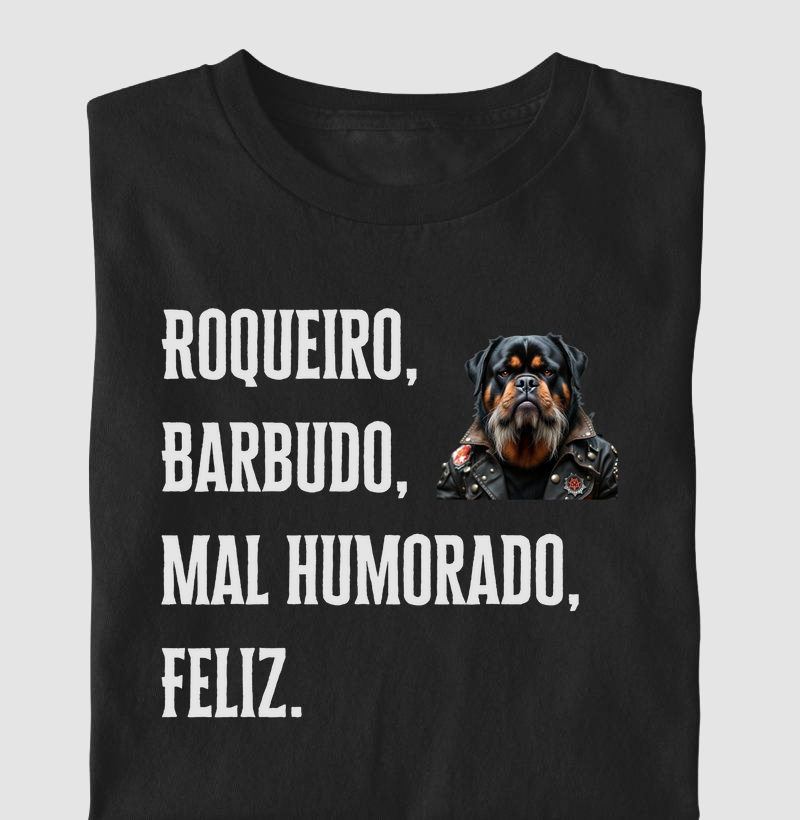 Roqueiro, barbudo, mal humorado e feliz