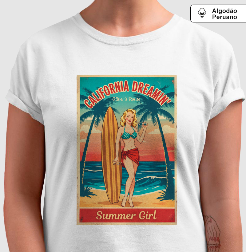 Vintage Summer - Summer Girl - Camiseta Algodão Peruano