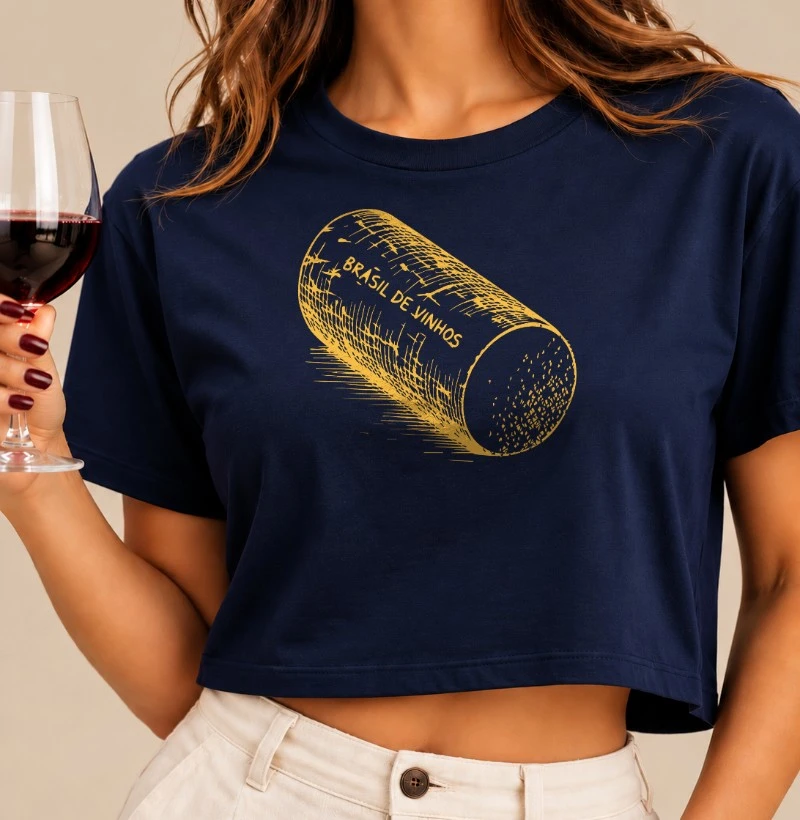 Camiseta Cropped Brasil de Vinhos - Rolha Amarela - Cropped