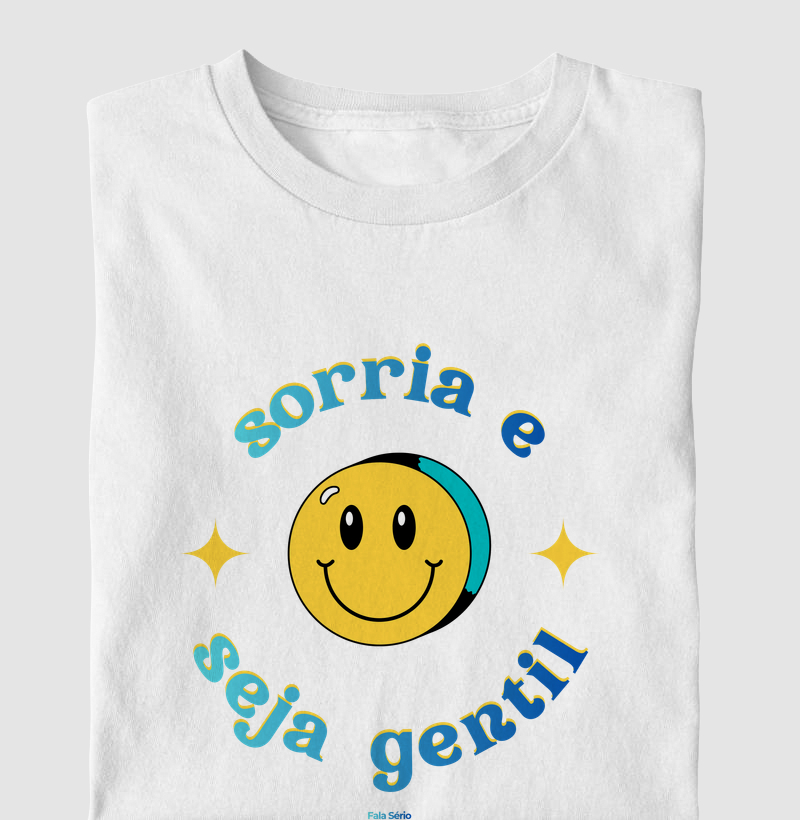 Camiseta Infantil Sorria e Seja Gentil Letra Azul 