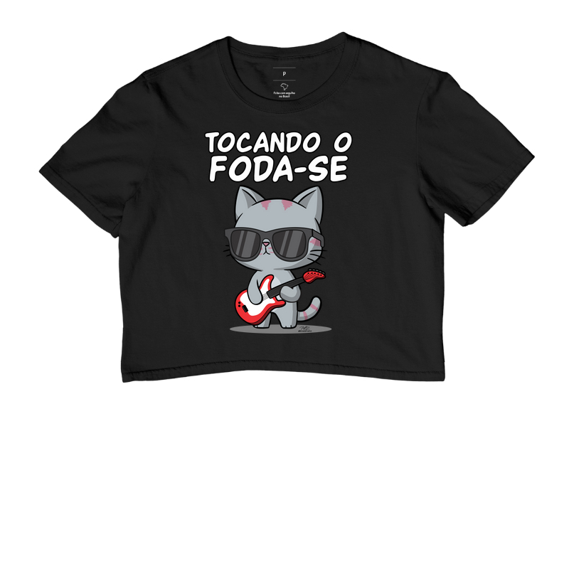 Camiseta Gato Sincero Tocando - Cropped