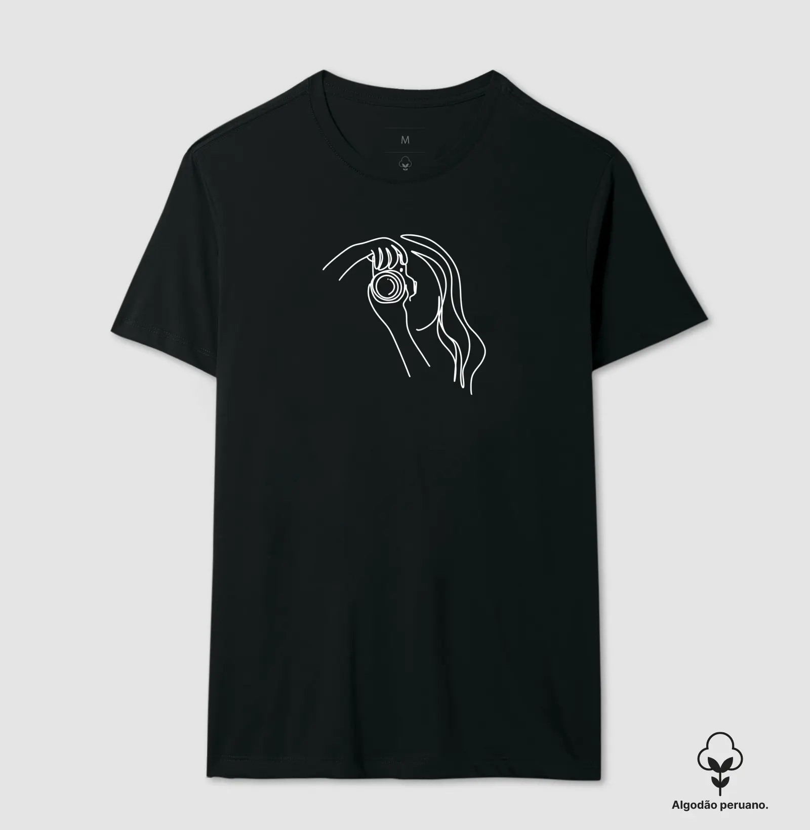 Camiseta Premium algodão Peruano mulher fotografando
