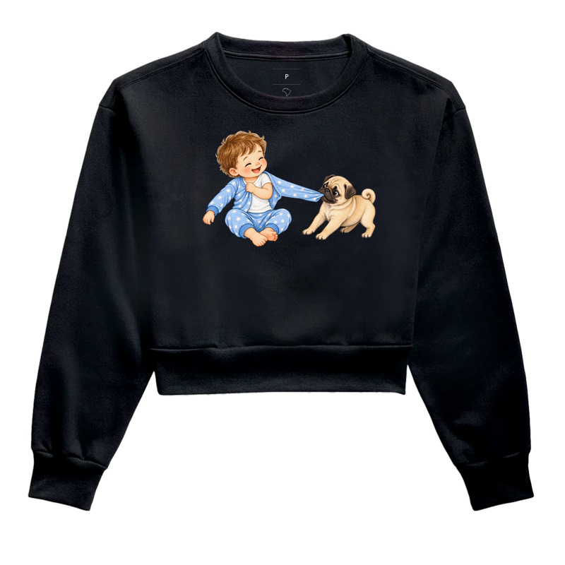Pug Puxando Pijama - Cropped Moletom