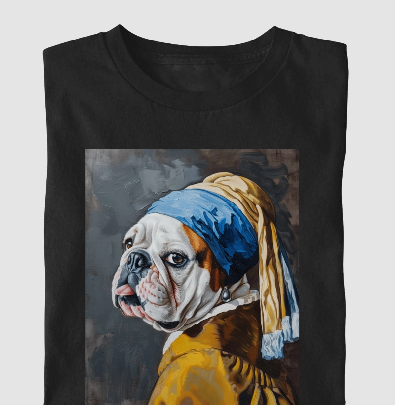 Camiseta Bulldog Ingles "Inglesa do brinco de pérola"