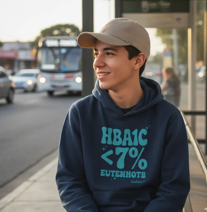 Moletom com Capuz Adulto Unissex Slim "HbA1c < 7%" - Tia Bete Veste