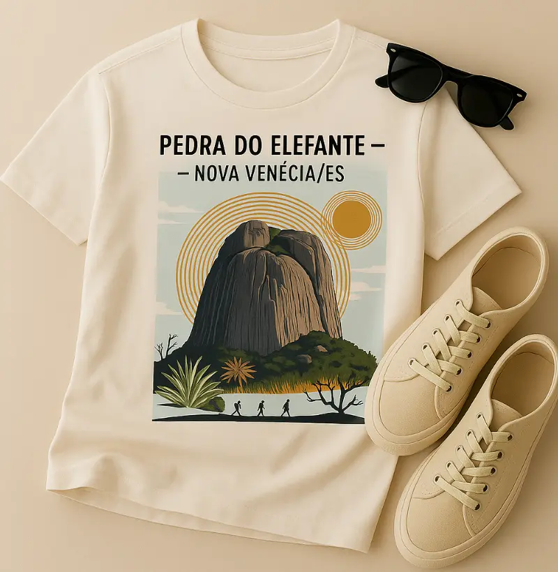 Camiseta Aldeia027 Capixaba Raiz - Monumento Pedra do Elefante NV (Algodão Premium)