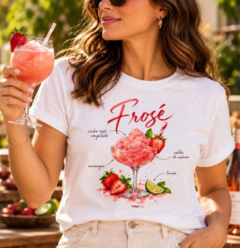 Camiseta Frosé – Drink com Vinho Rosé e Morango