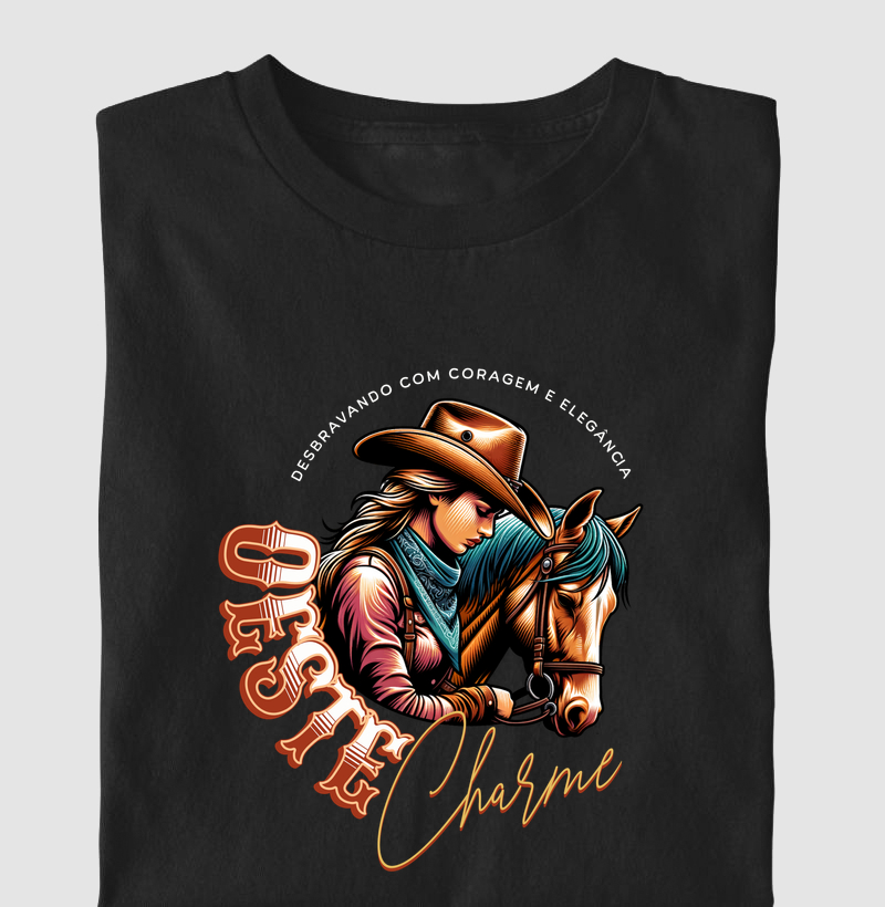 Camiseta Feminina Oeste Charme - Cavalo e Elegância Country
