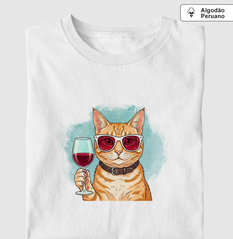Animals Cat Wine- ALGODÃO PERUANO