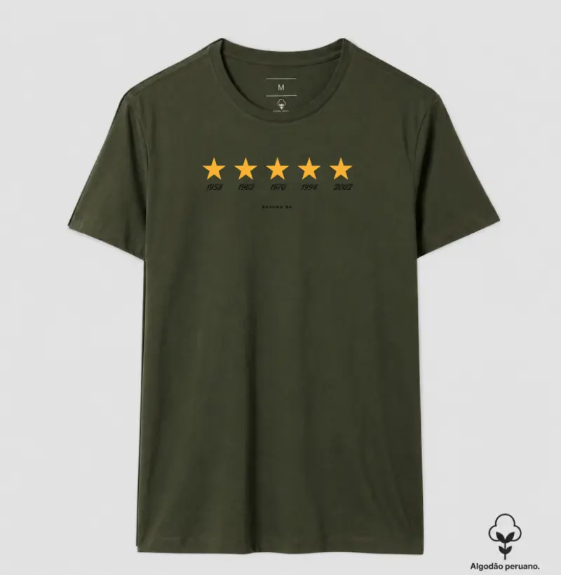 Camiseta Masculina, Feminina e Unissex de Algodão Peruano Futebol “Pentacampeão” 