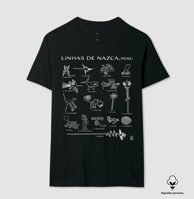 Camiseta Algodão Peruano Linhas de Nazca (com nomes)