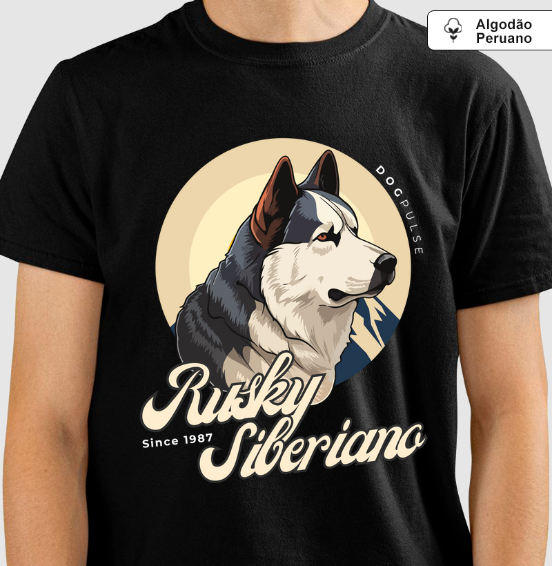 Camiseta Algodão Peruano Husky Siberiano Busto Dog Pulse