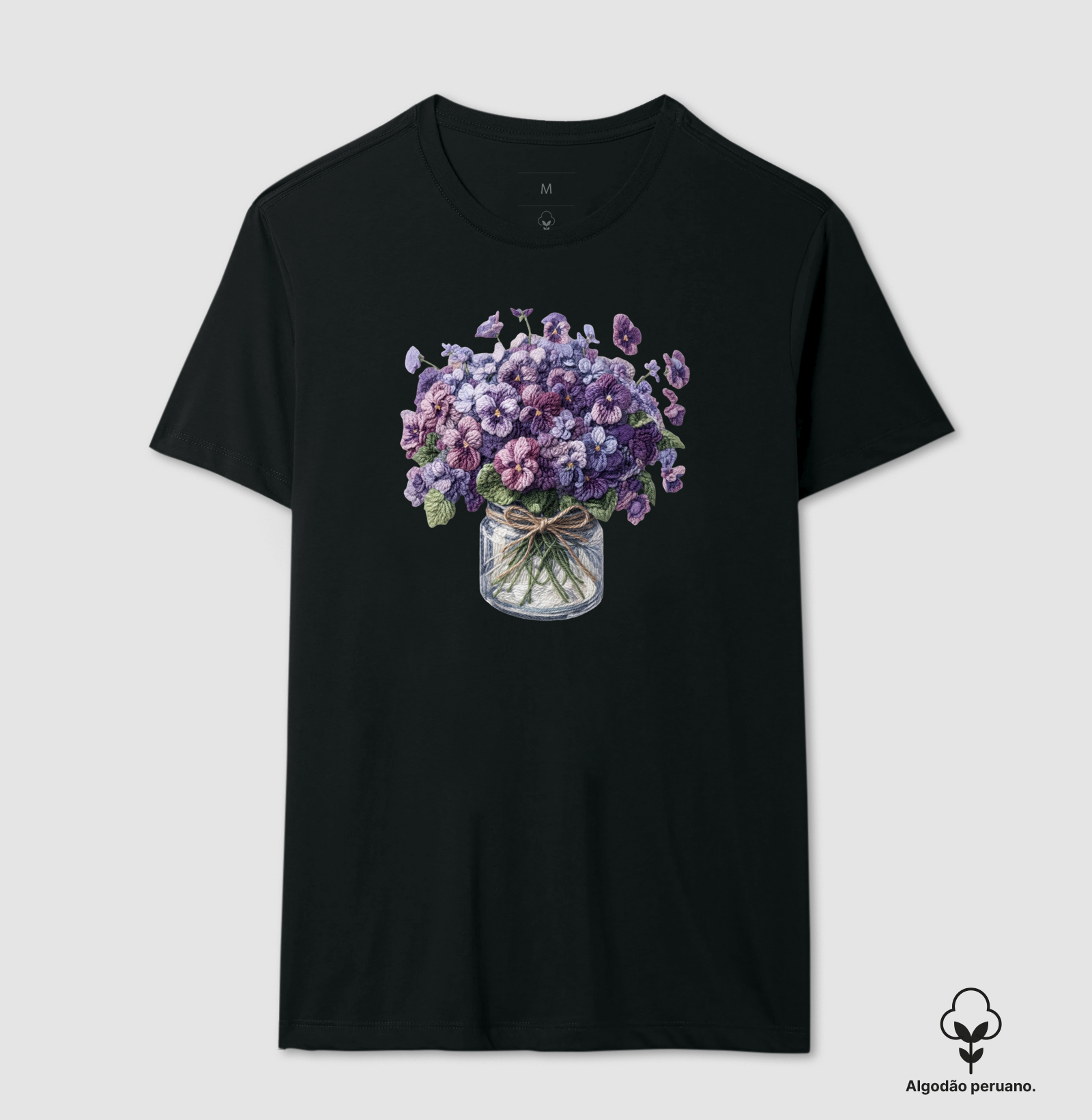Violetas no Jarro - Camiseta Algodão Peruano