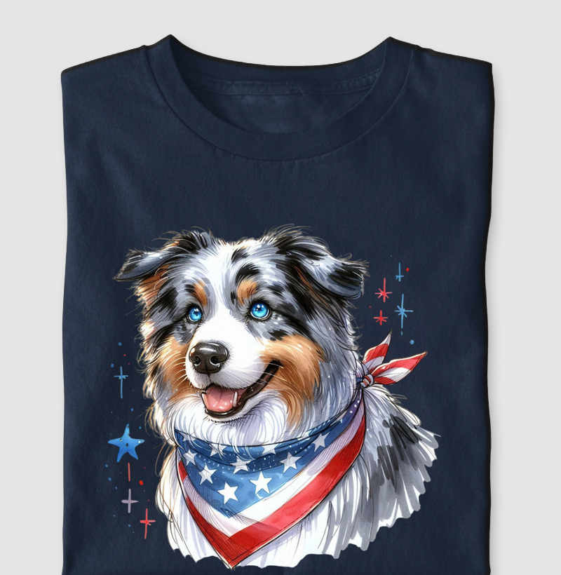 Australian Shepherd Blue Merle Bandeira