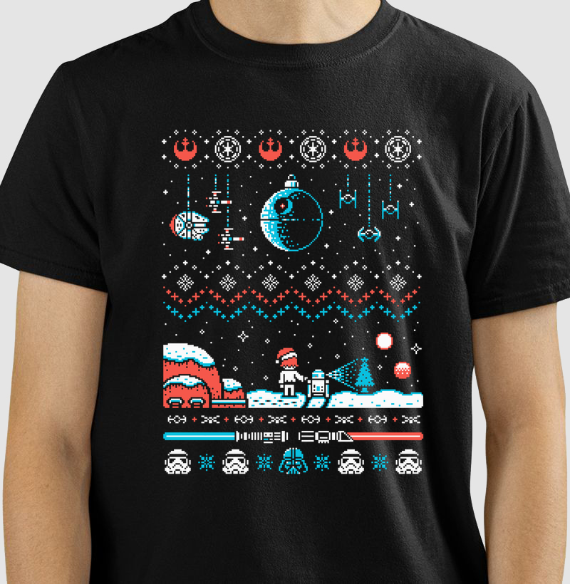 Natal Galáctico Pixel Art - Camiseta