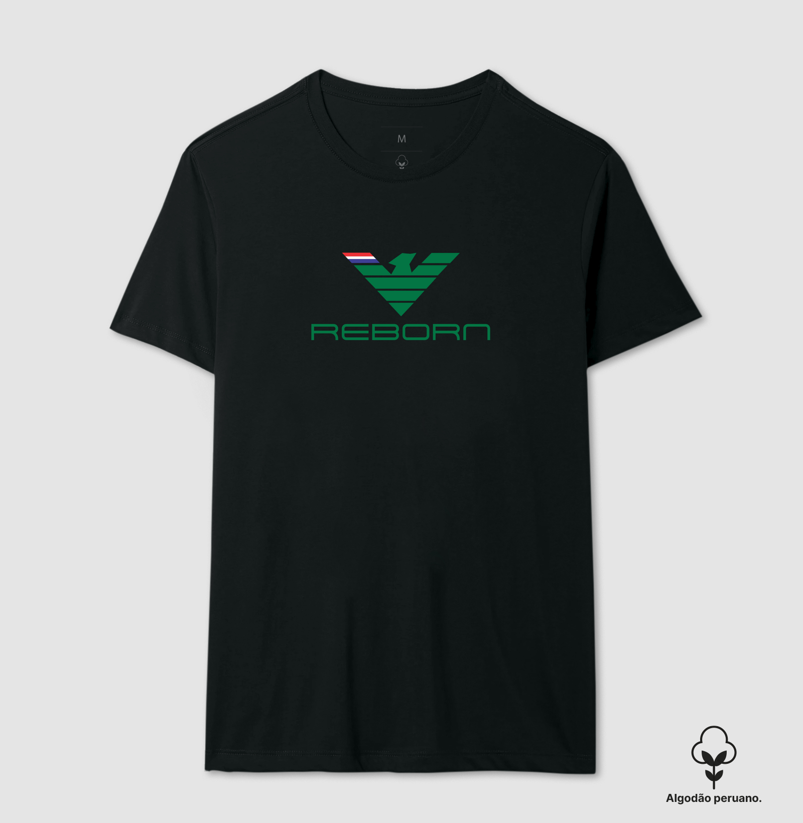 REBORN — RENASCER, VERDE E PODEROSO ✨ Sobre o preto profundo e imponente, o verde brilha com vida própria — cor de esperança, de crescimento, de quem volta a brilhar mais forte do que nunca. - Camiseta Algodão Peruano