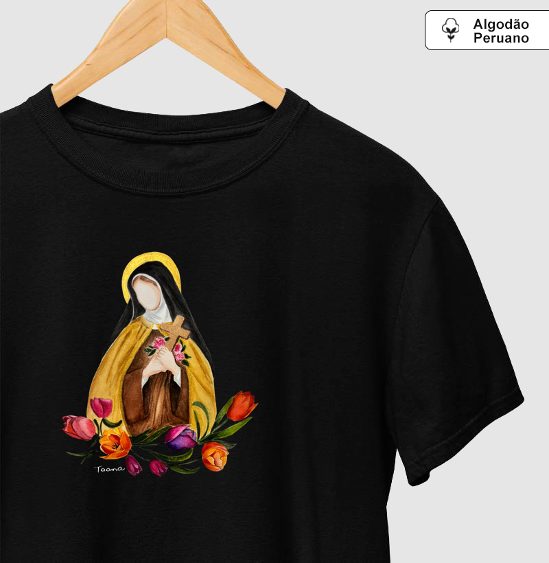 Camiseta Santa Terezinha das Rosas – Arte em Aquarela Taana de Sousa Araújo Algodão Peruano