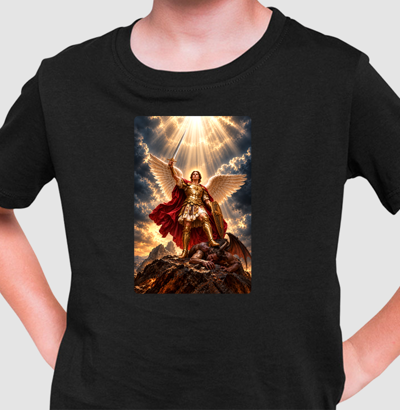 Camiseta Infantil Católica São Miguel Arcanjo Vitorioso - Camiseta Infantil