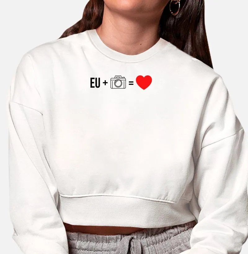 Moletom cropped feminino eu + câmera = amor
