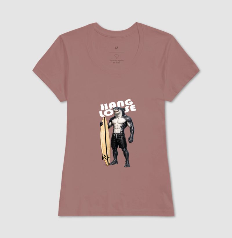 Camiseta Feminina Tubarão Surfista - Hang Loose
