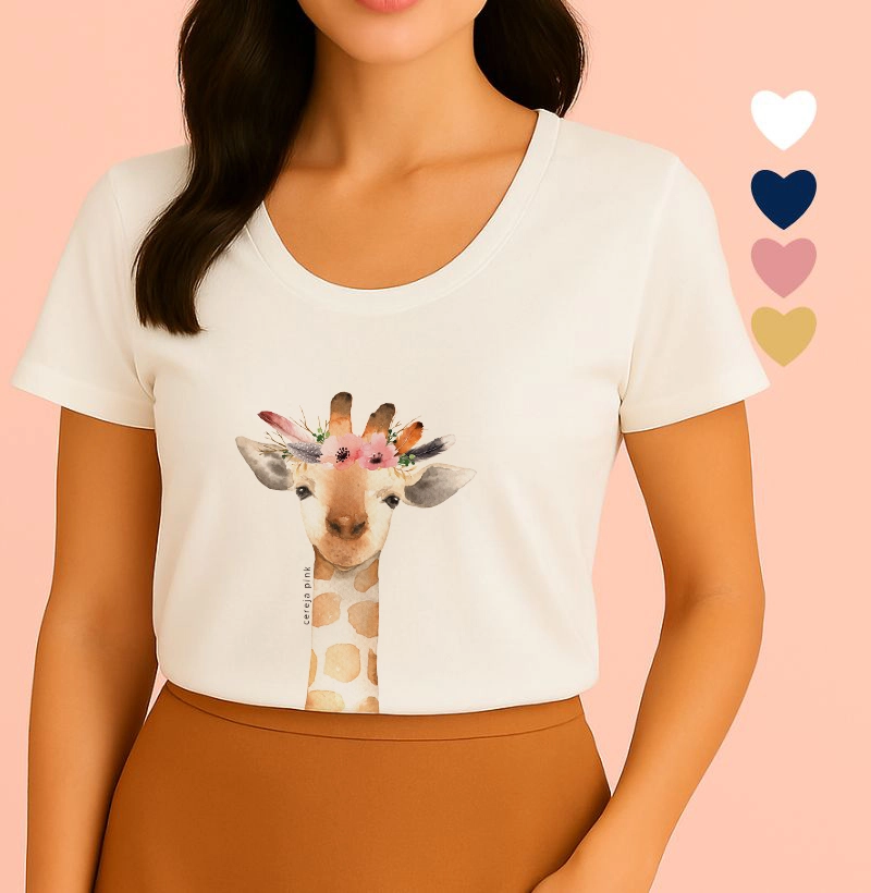 T-Shirt Feminina Ilustrada Girafa 