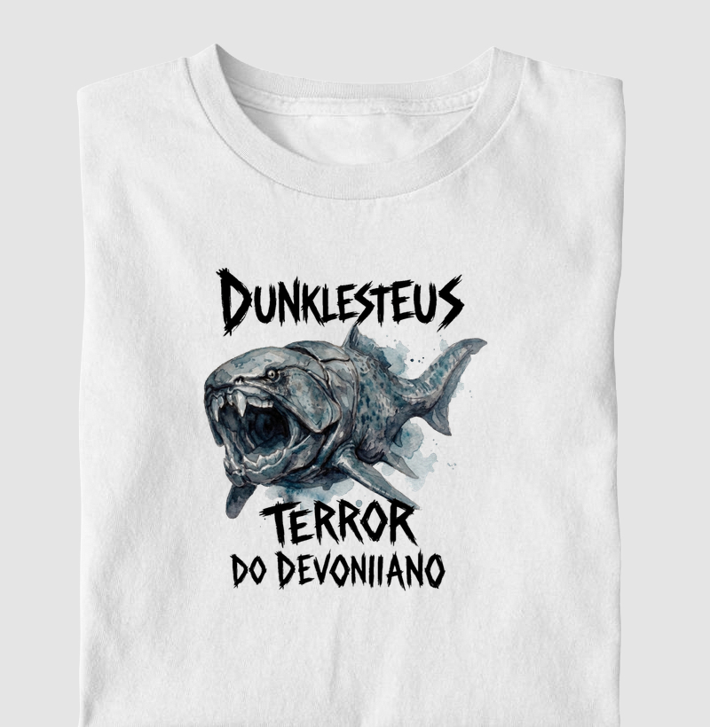  Camiseta Dinossauro Dunkleosteus Ataque Preta Algodão Premium Dinoloco 