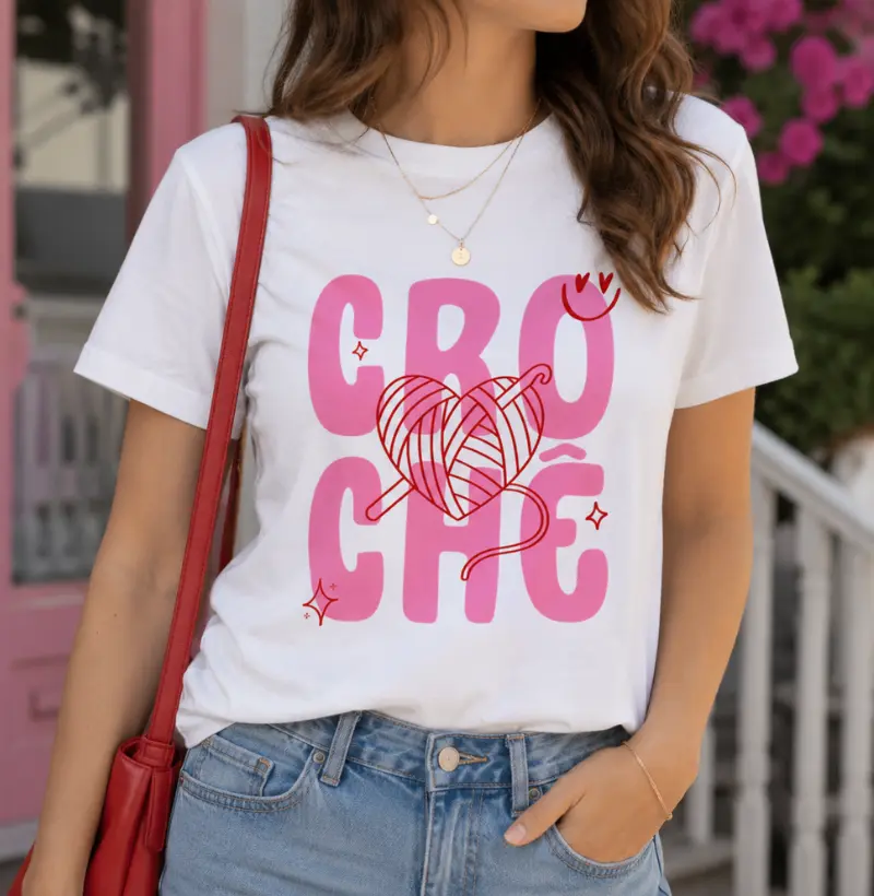 Camiseta Frase Crochê Coração