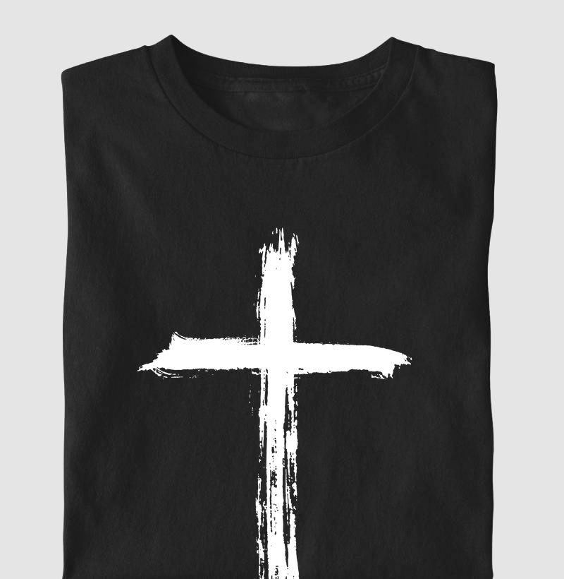Camiseta Masc. Cruz Pincelada - Estampa Branca
