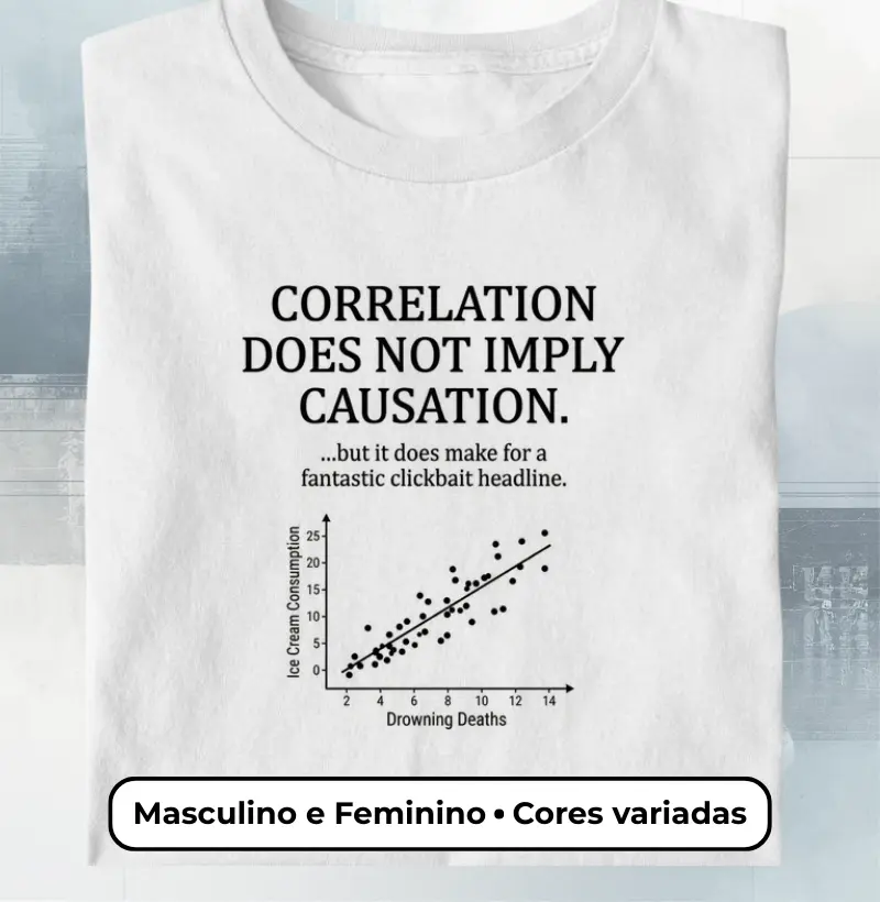 Camiseta Correlação Não Implica Causalidade (Edição Científica)