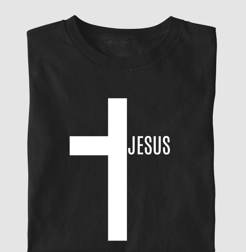 Camiseta Masc. Cruz Jesus - Estampa Branca - Camiseta