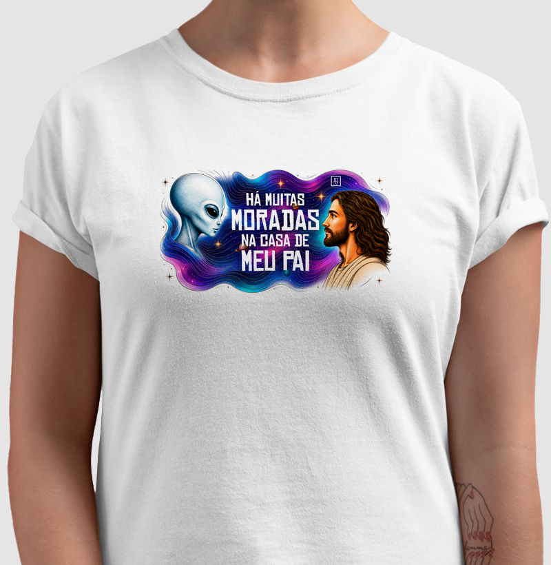 Camiseta Espírita Há Muitas Moradas na Casa de Meu Pai