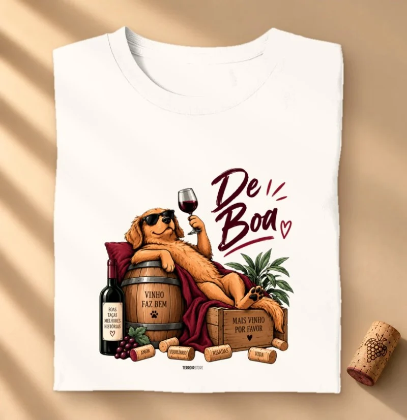 Camiseta “De Boa” Cachorro com Vinho – Lifestyle Relax