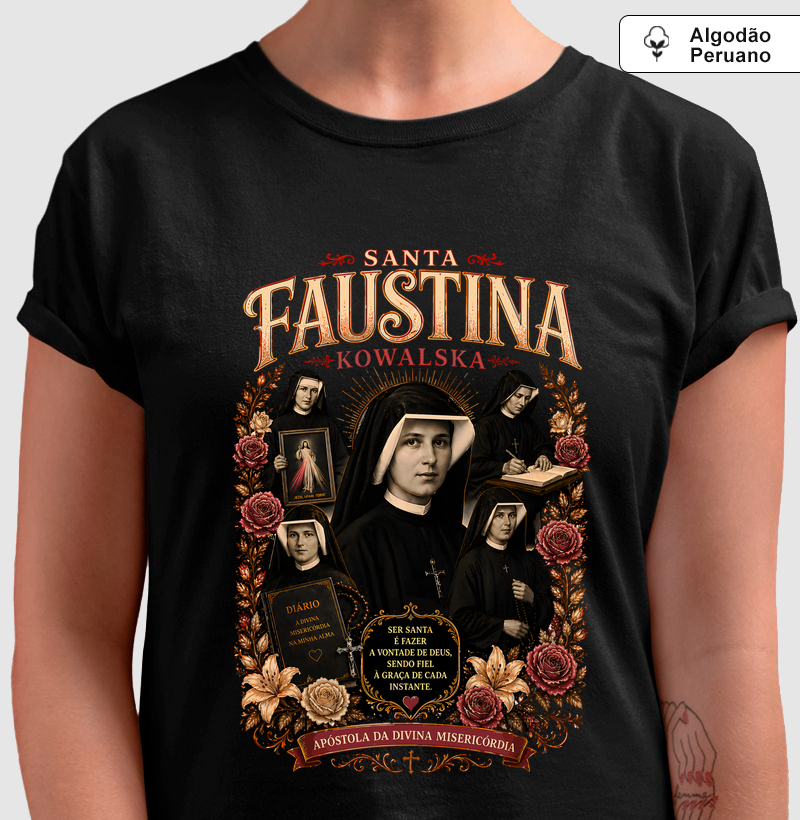 Santa Faustina Kowalska da Divina Misericórdia - Algodão Peruano