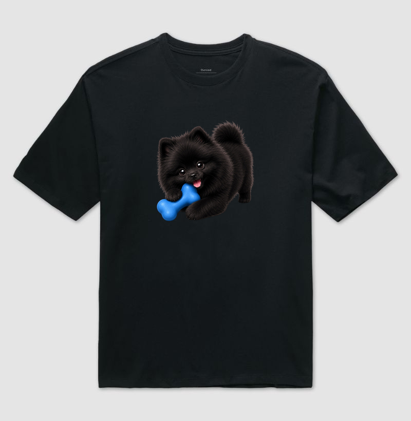 Pomerânia (Spitz Alemão) Preto - Desenho Animado - Camiseta Oversized