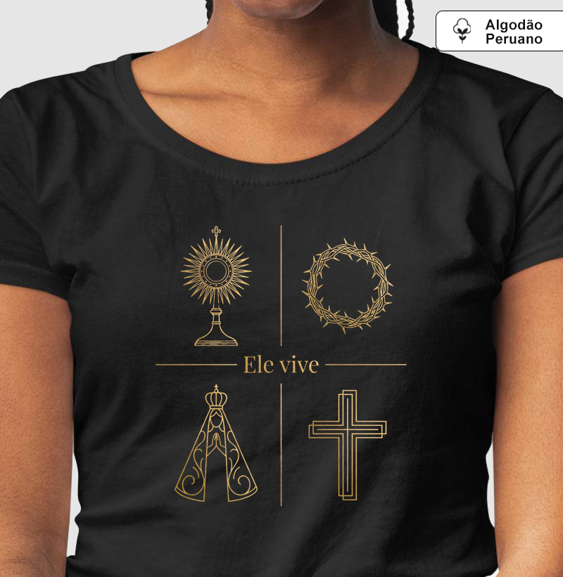 Camiseta Algodão Peruano Ele Vive Símbolos - Camiseta Algodão Peruano