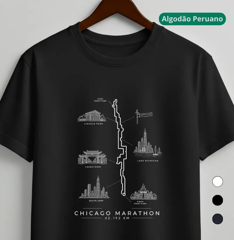 Camiseta Algodão Peruano Maratona - Percurso Maratona de Chicago