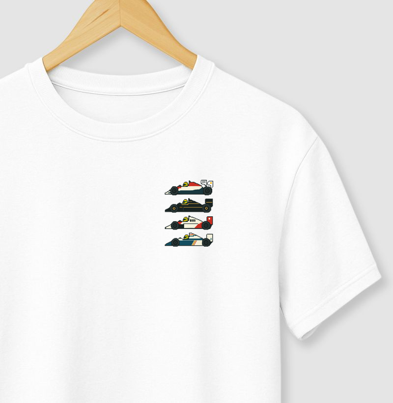 Camiseta colecionador miniatura Lotus Ayrton Senna pixel art 1/43